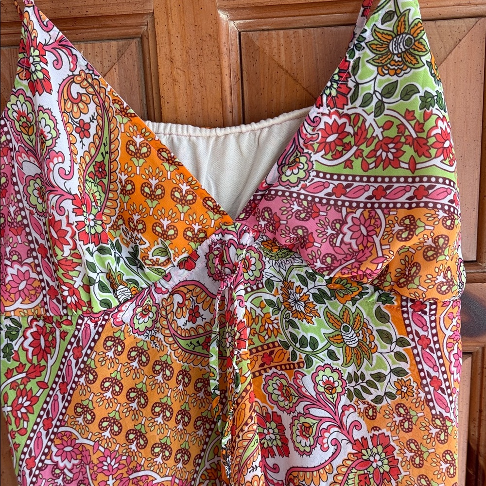 ANNE KLEIN VINTAGE BEACH COVERUP Colorful Paisley Print Dress. SIZE S